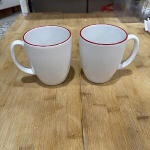 2 Corelle Classic Cafe Red Rim Coffee Mugs. Set Of Two *
